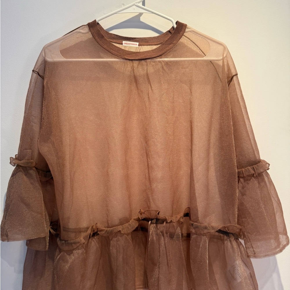Elegant Sheer Brown Blouse
